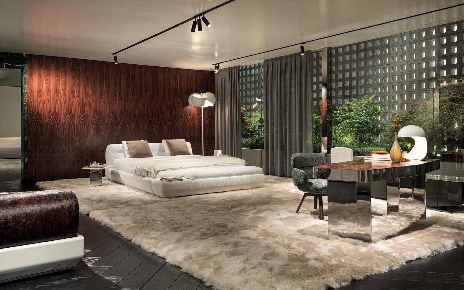 Custom furniture in Dubai featuring a bespoke upholstered bed with coordinated bedroom furniture and contemporary finishes